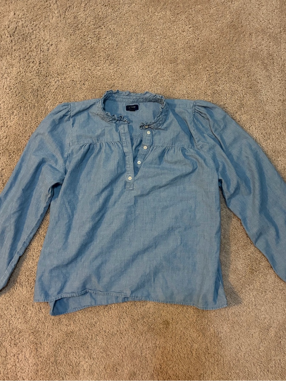 J. Crew Light Blue Chambray Ruffle Henley Top
